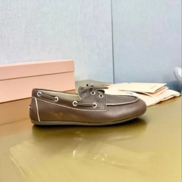 Miu Miu Chocolate Brown Leather Flats - Picture 5 of 9